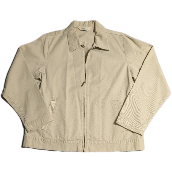 L.L. Bean Jackets & Blazers - L.L.Bean Womens Beige Harrington Jacket Size 14 Full Zip Cotton Swing Coat‎